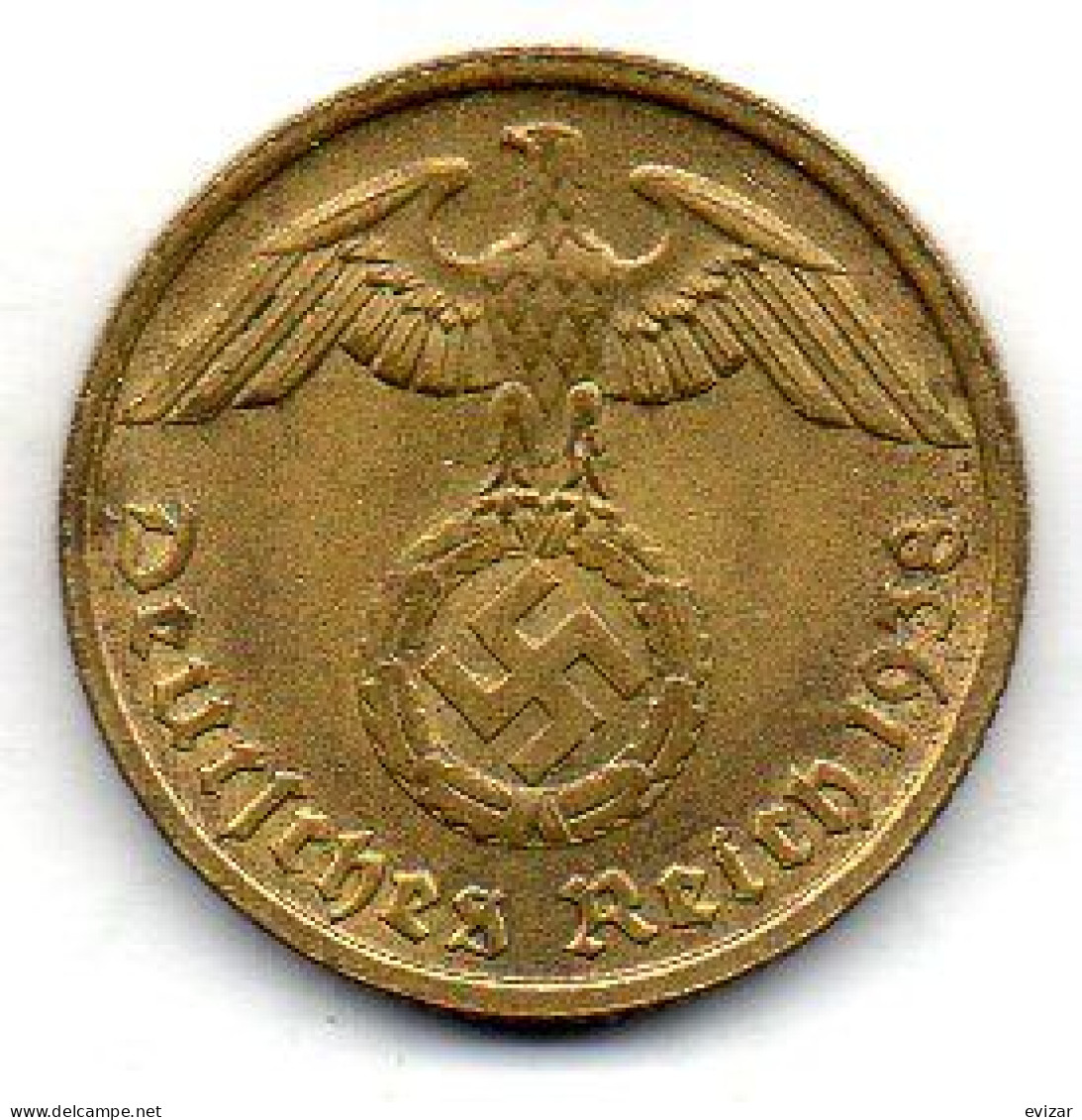 GERMANY - THIRD REICH, 10 Reichs Pfennig, Aluminum-Bronze, Year 1938-D, KM # 92 - 10 Reichspfennig