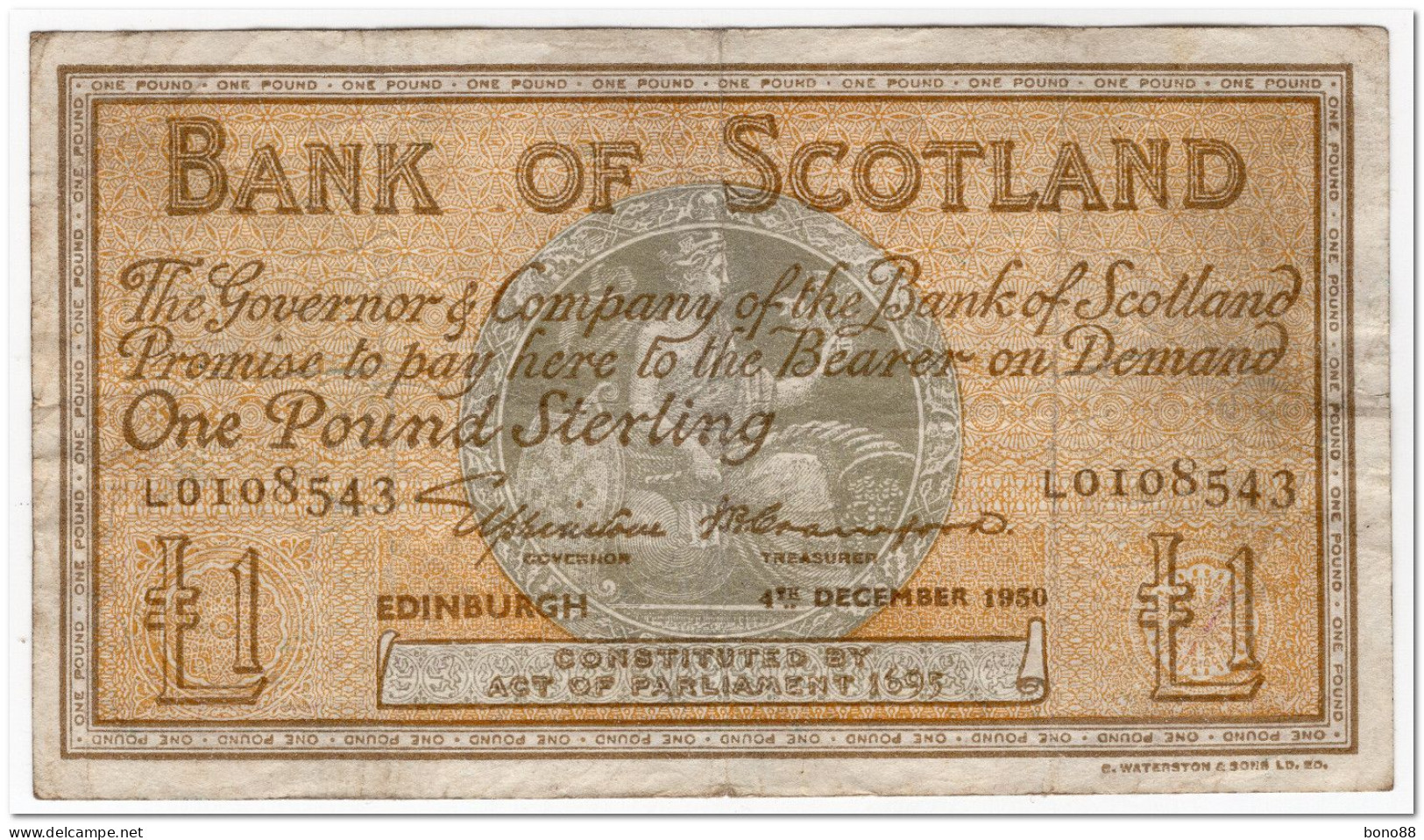 SCOTLAND,BANK OF SCOTLAND,1 POUND,1950,P.96b,FINE - 1 Pond