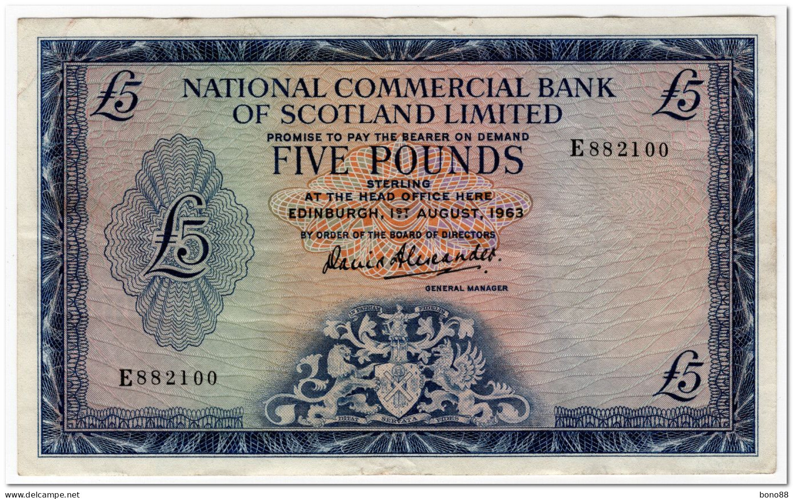 SCOTLAND,NATIONAL COMMERCIAL BANK,5 POUNDS,1963,P.272,F-VF - 5 Pounds