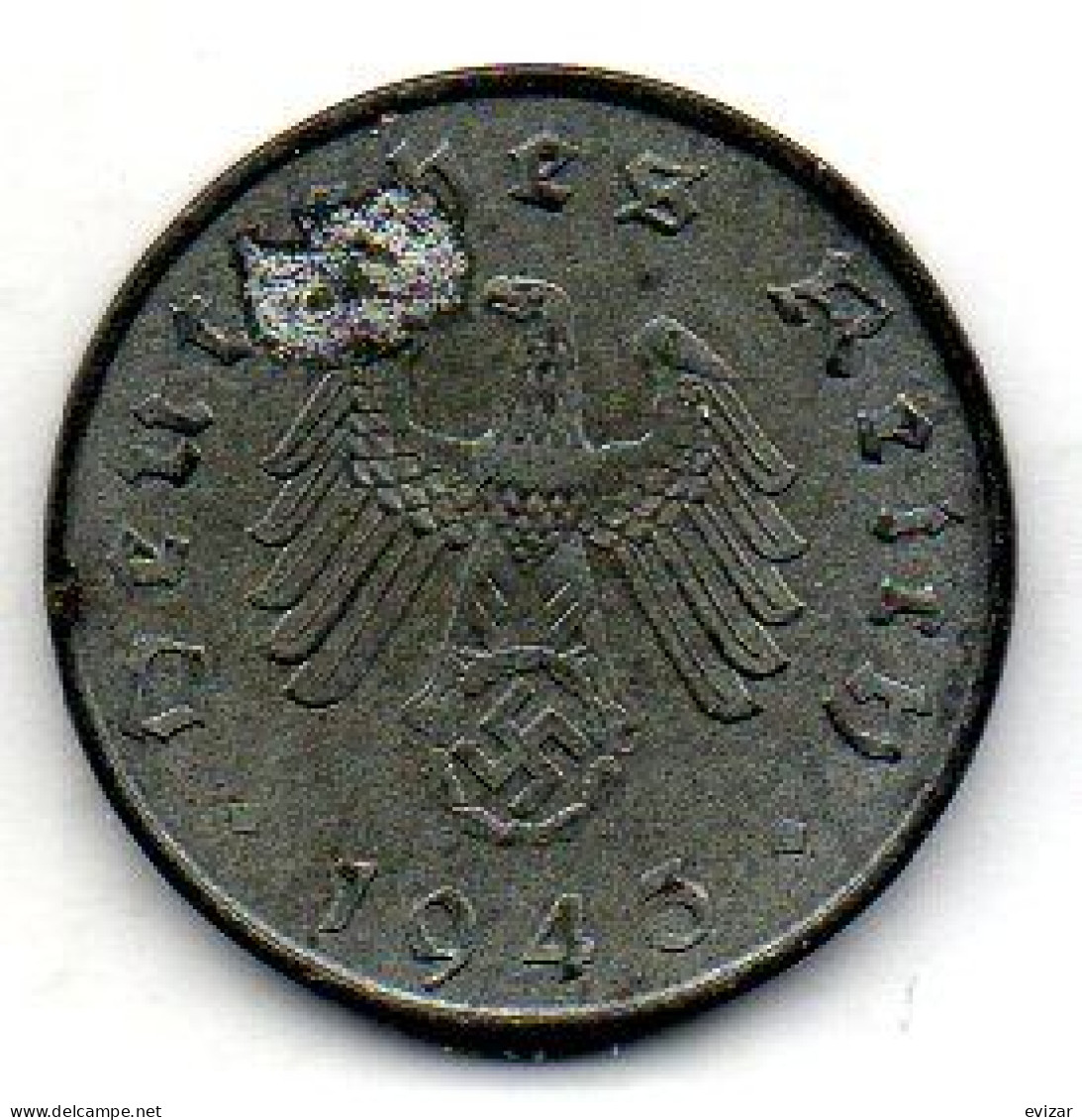 GERMANY - THIRD REICH, 10 Reichs Pfennig, Zinc, Year 1943-D, KM # 101 - 10 Reichspfennig