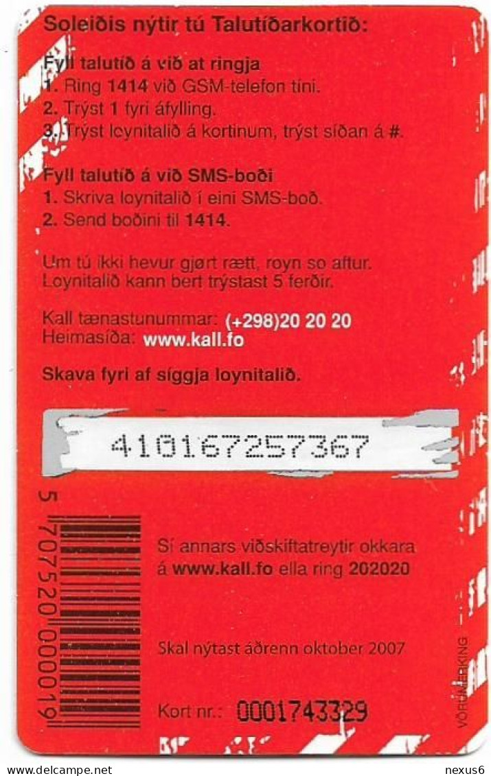 Faroe - Kall Frælsi Talutid, Exp.10.2007, Consecutive CN., GSM Refill 50Kr., Used - Féroé (Iles)