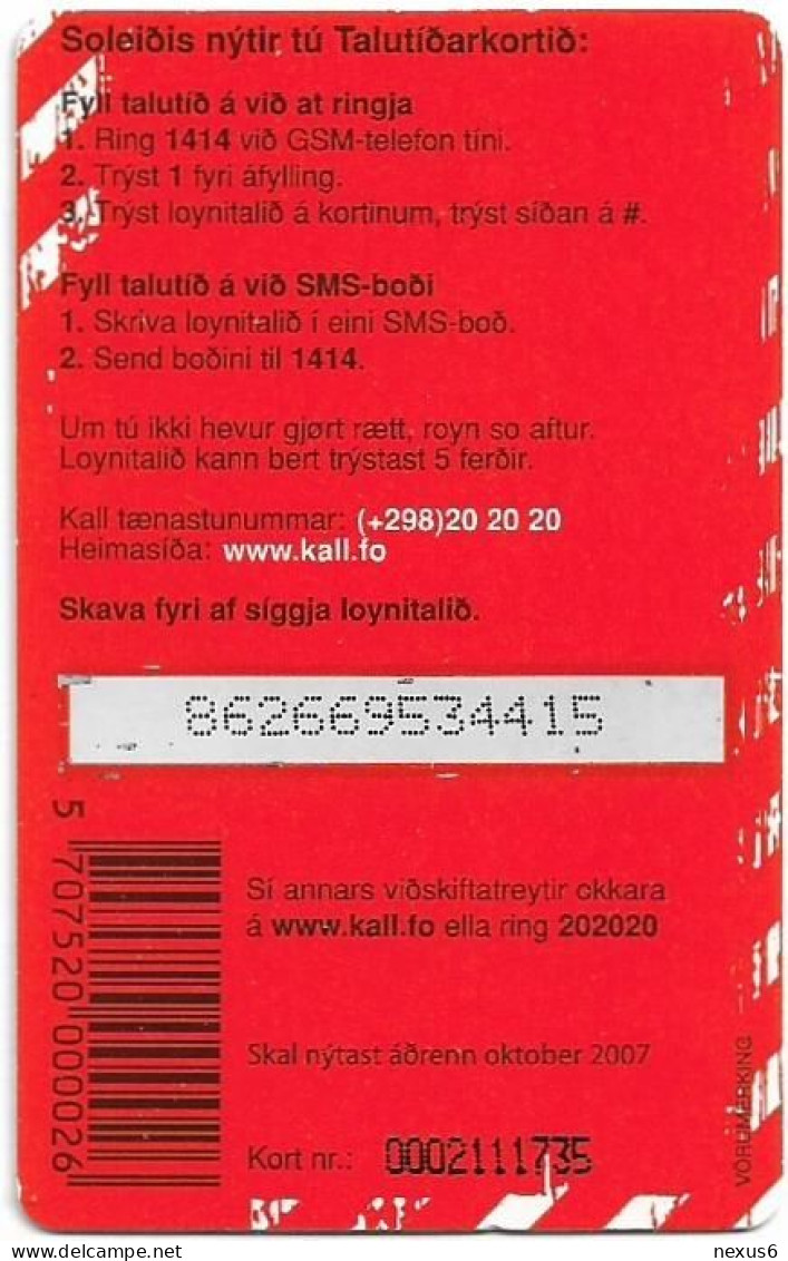 Faroe - Kall Frælsi Talutid, Exp.10.2007, Consecutive CN., GSM Refill 100Kr., Used - Féroé (Iles)