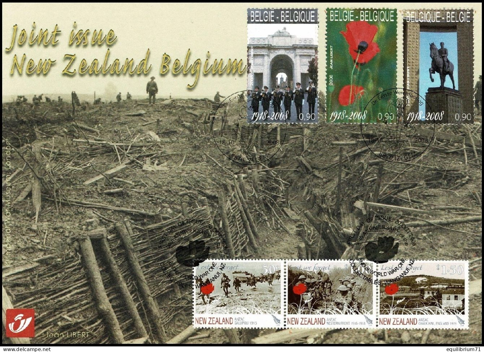 3842/3844°(BL162) CS/HK - 1er Guerre Mondiale / 1ste Wereldoorlog - Émission Commune Avec La Nouvelle-Zélande - Herdenkingskaarten - Gezamelijke Uitgaven [HK]