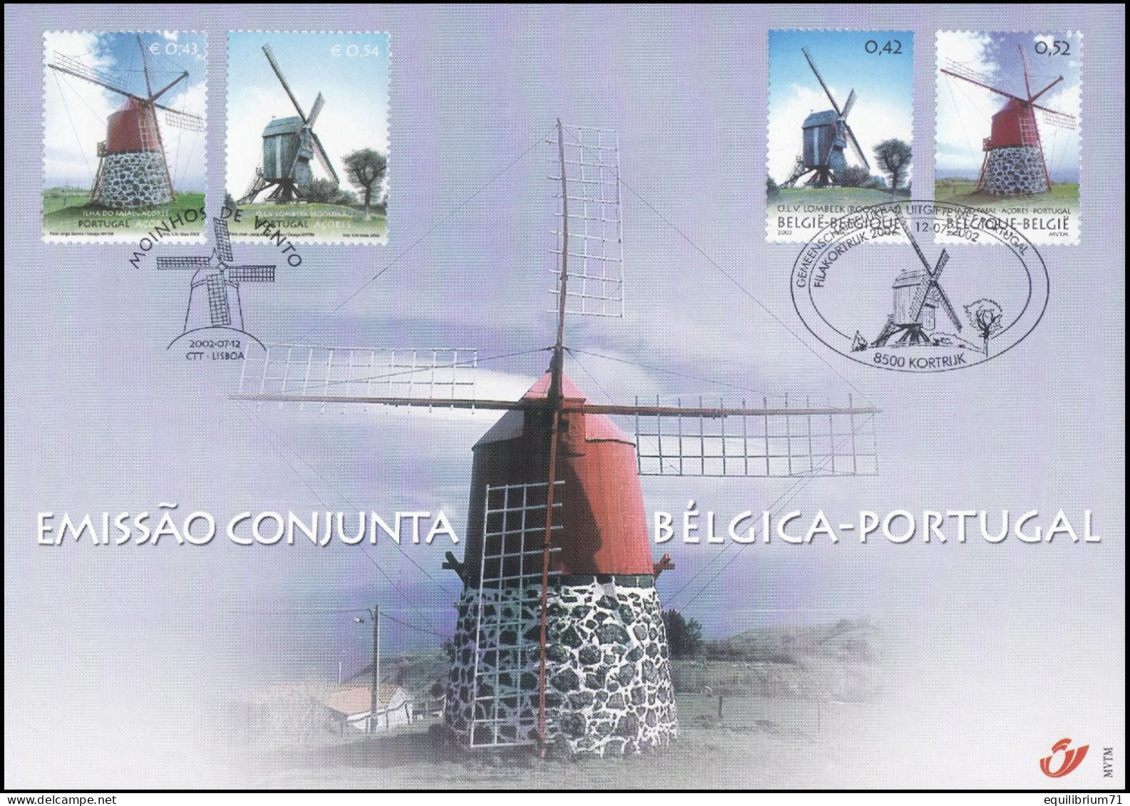 3091/92° CS/HK - Moulins à Vent/Windmolens - Émission Commune Avec /Gemenzamelijke Uitgifte Met - Portugal Açores - Souvenir Cards - Joint Issues [HK]