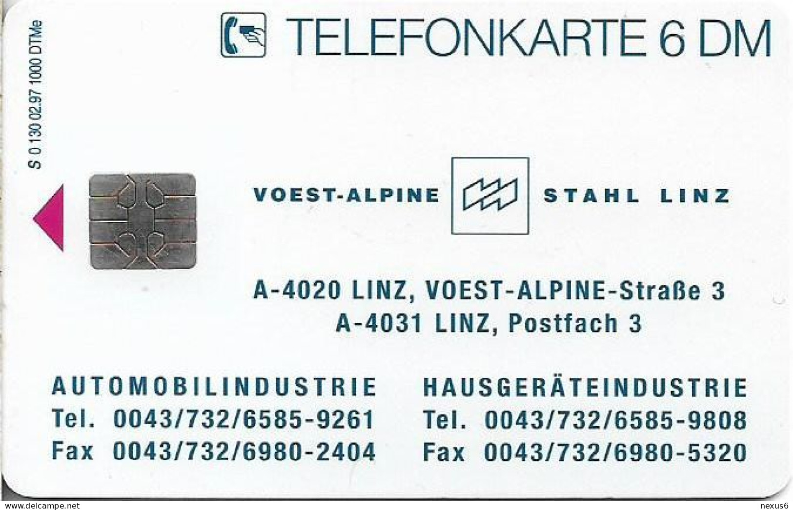 Germany - Voest-Alpine Stahl, Linz - O 0130 - 02.1997, 6DM, 1.000ex, Used - O-Series: Kundenserie Vom Sammlerservice Ausgeschlossen