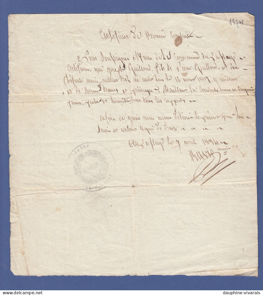 VIEUX PAPIERS -  CERTIFICAT DE BONNE CONDUITE - LE PASSAGE ISERE 38  -1874 - GUILLOUD - Diplômes & Bulletins Scolaires