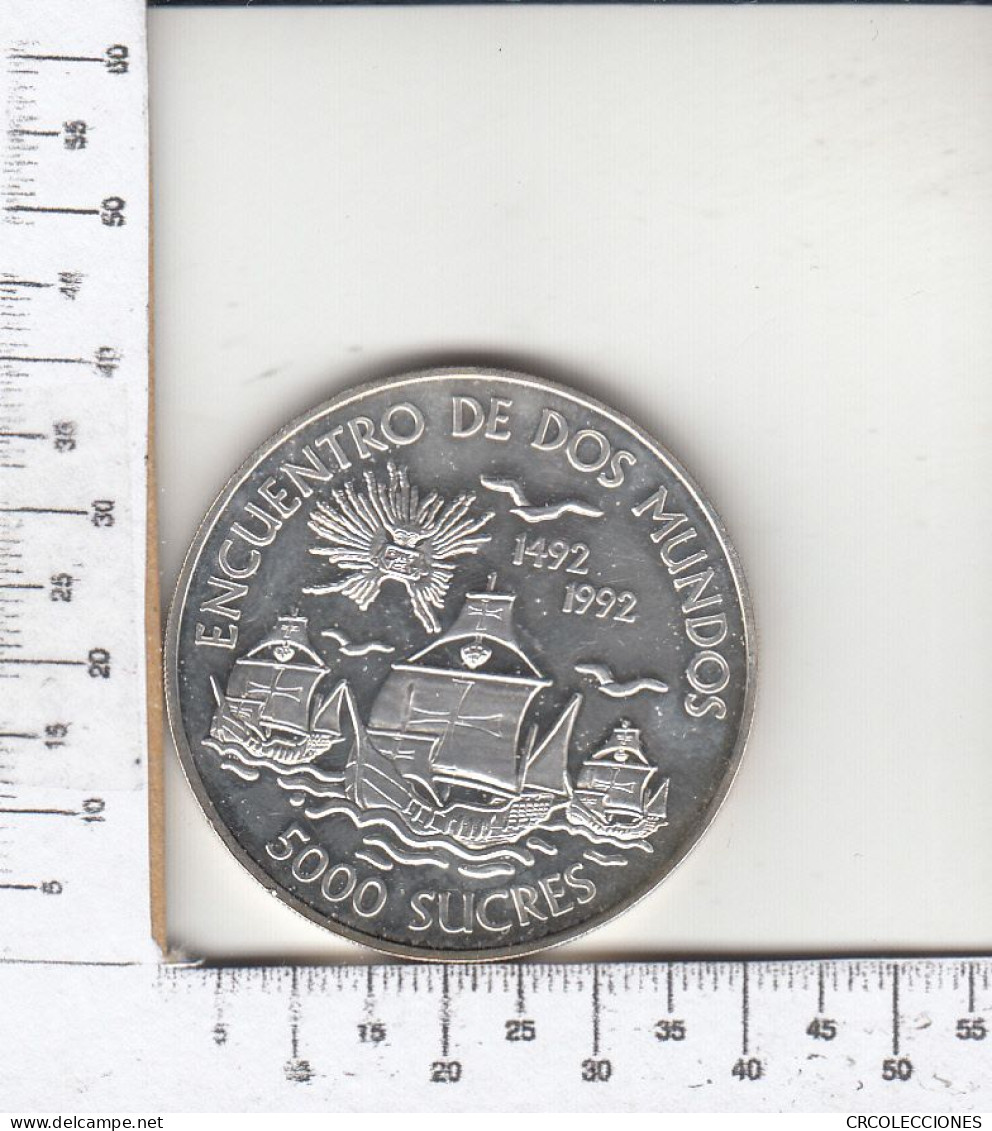 CR1834 MONEDA ECUADOR 5000 SUCRES 1991 PLATA - Ecuador