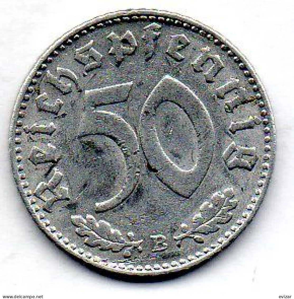 GERMANY - THIRD REICH, 50 Reichs Pfennig, Aluminum, Year 1943-B, KM # 96 - 50 Reichspfennig