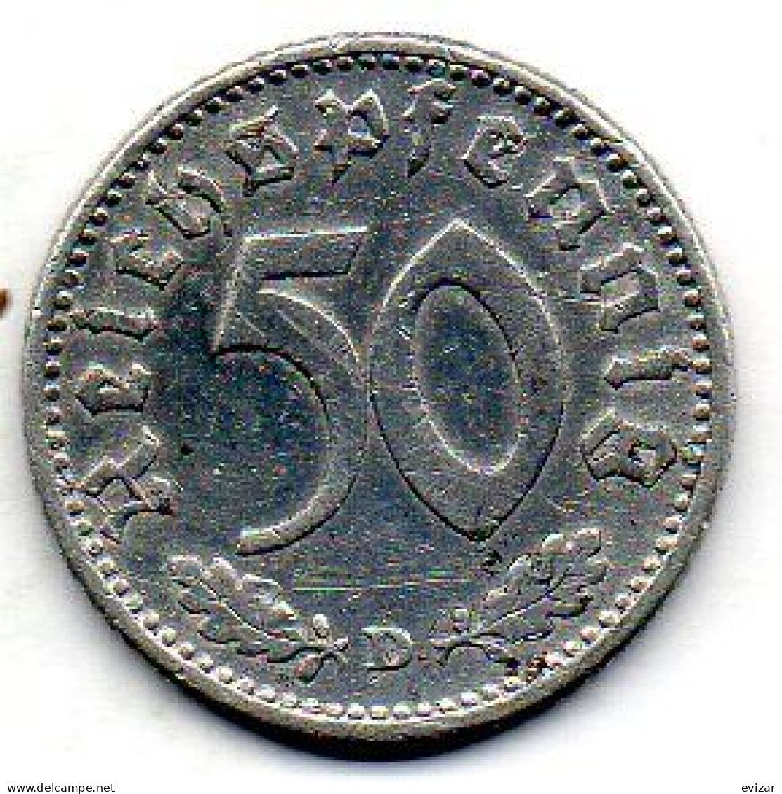 GERMANY - THIRD REICH, 50 Reichs Pfennig, Aluminum, Year 1942-D, KM # 96 - 50 Reichspfennig