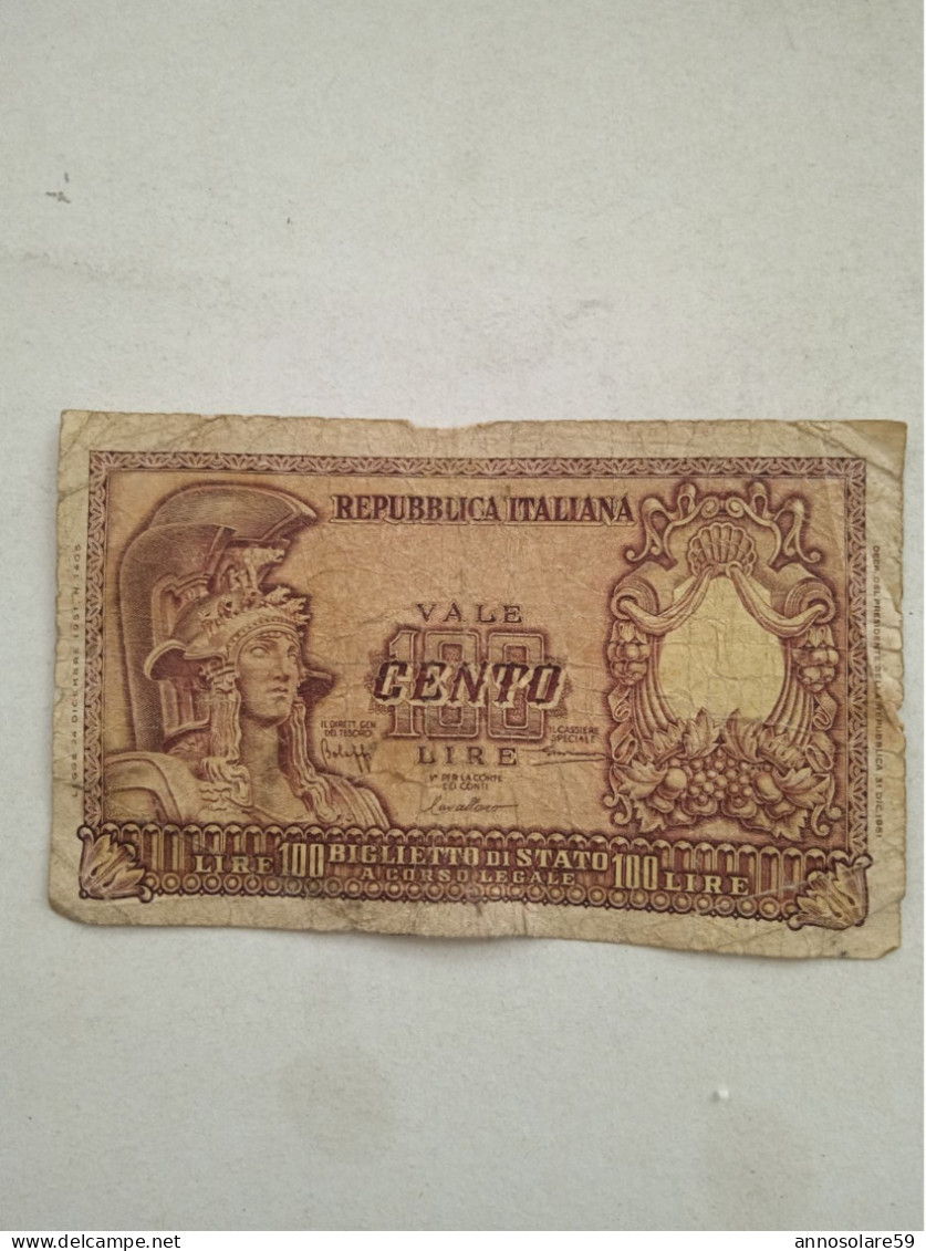 100 LIRE ITALIA ELMATA 31/12/1951 SERIE 0657 CAVALLARO/BOLAFFI ORIGINALE 100% - LEGGI - 100 Liras