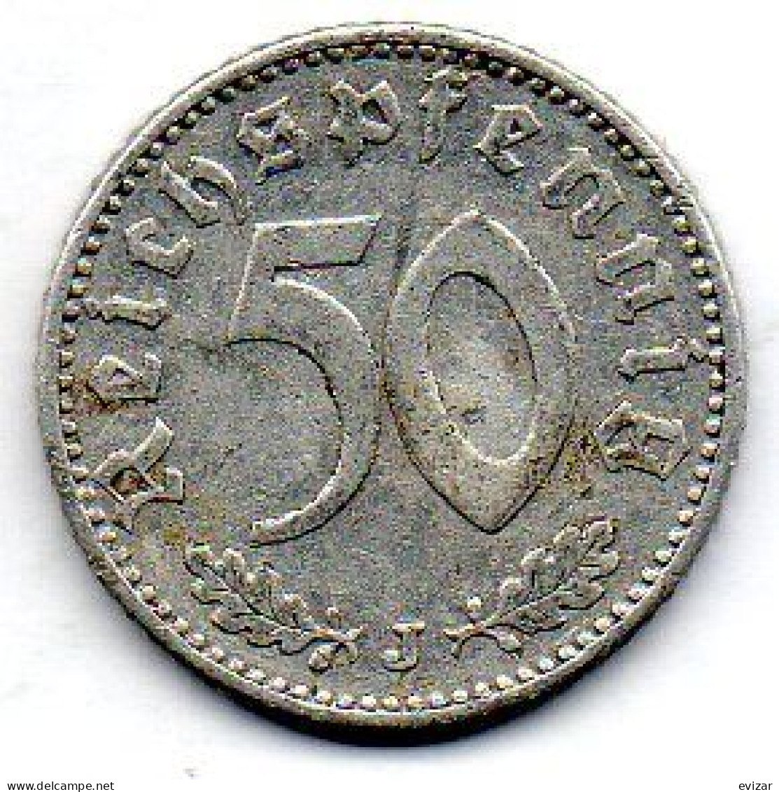 GERMANY - THIRD REICH, 50 Reichs Pfennig, Aluminum, Year 1943-J, KM # 96 - 50 Reichspfennig