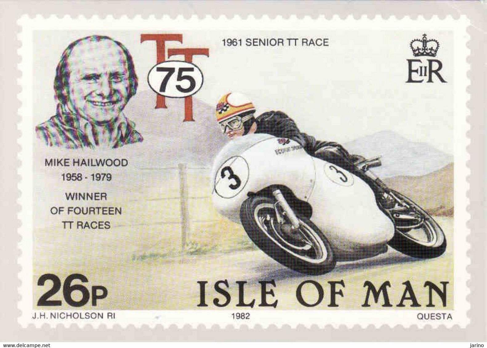 Isle Of Man, 75th Anniversary Of The Isle Of Man T.T. Motorcycle Races, Mike Hailwood, Inutilisé 1982 - Ile De Man