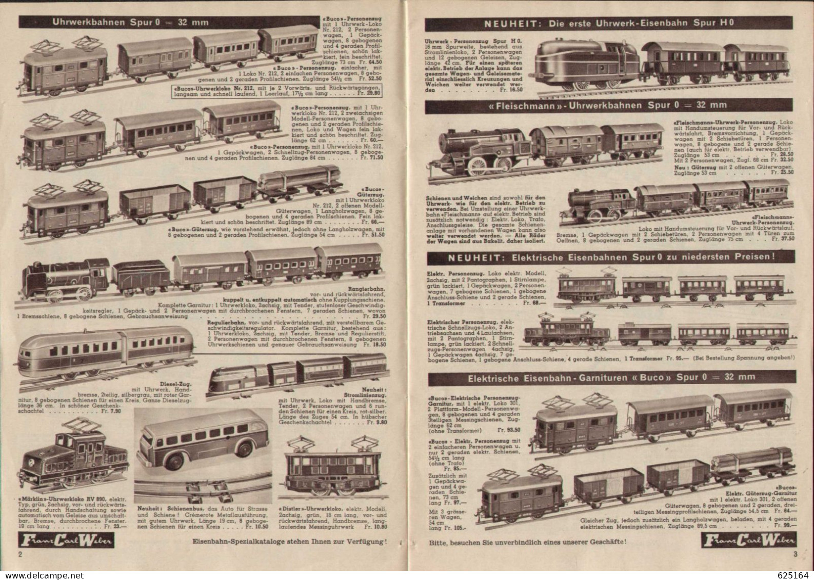 Catalogue Franz Carl Weber 1952 Eisenbahnen Spur O, HO - Dampf-Maschinen Etc - Deutsch