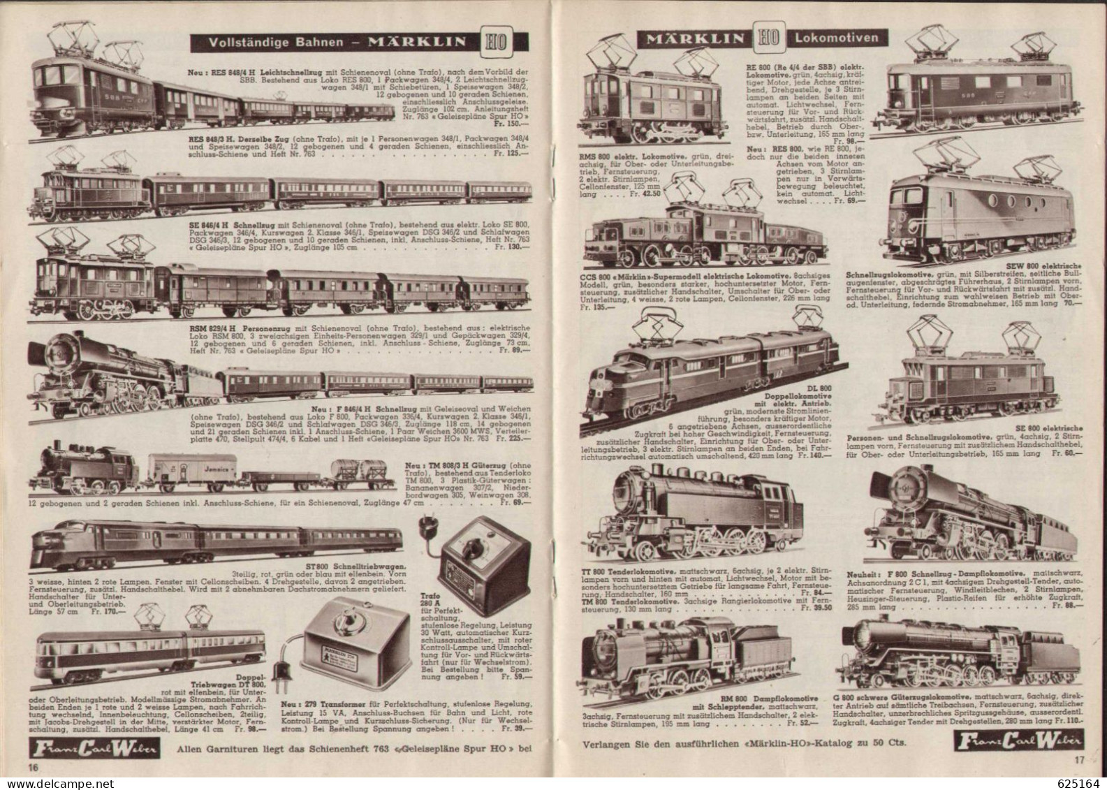 Catalogue Franz Carl Weber 1952 Eisenbahnen Spur O, HO - Dampf-Maschinen Etc - Allemand