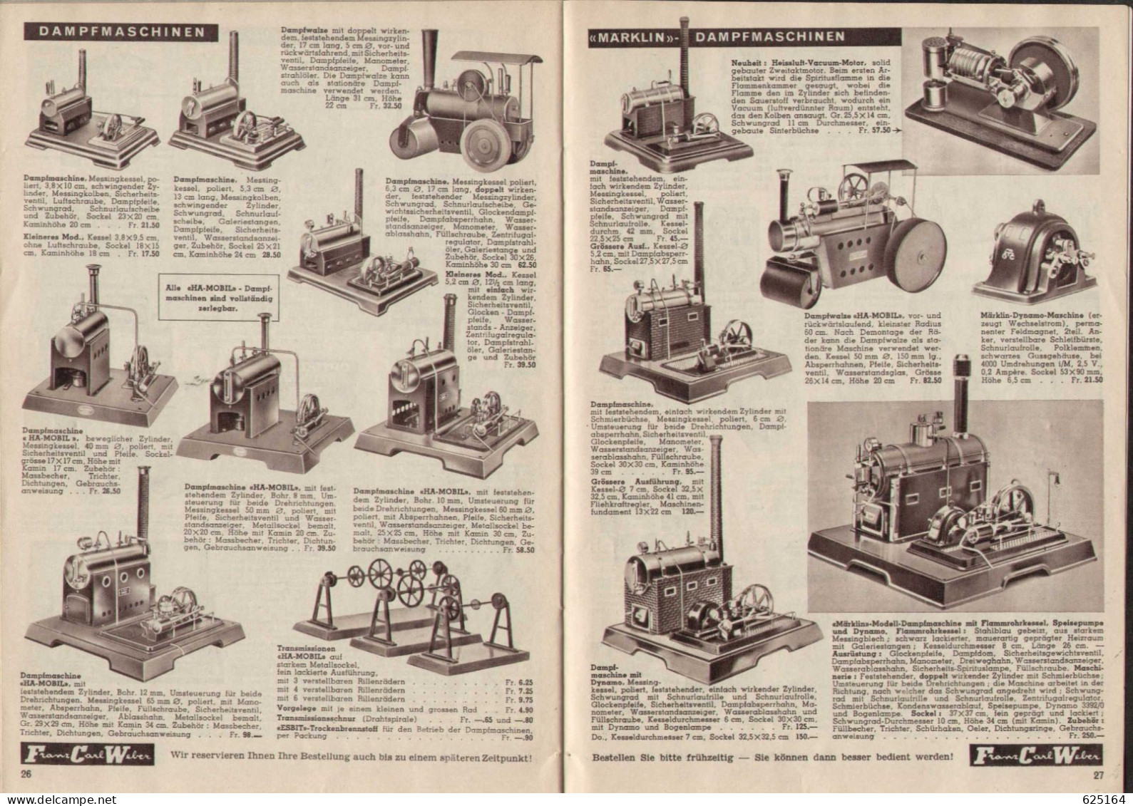 Catalogue Franz Carl Weber 1952 Eisenbahnen Spur O, HO - Dampf-Maschinen Etc - Deutsch