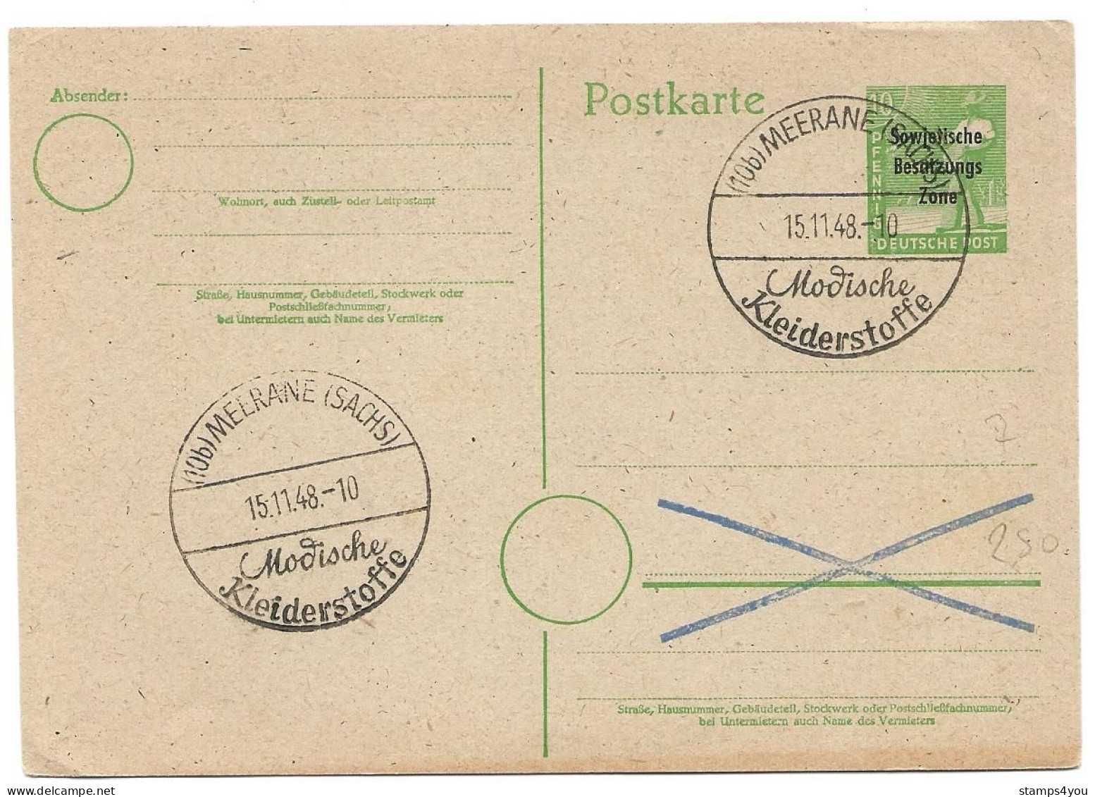 126 - 7 - Entier Postal Surchargé Avec Oblit Spéciale "Modische Kleiderstoffe 1948" - Postwaardestukken