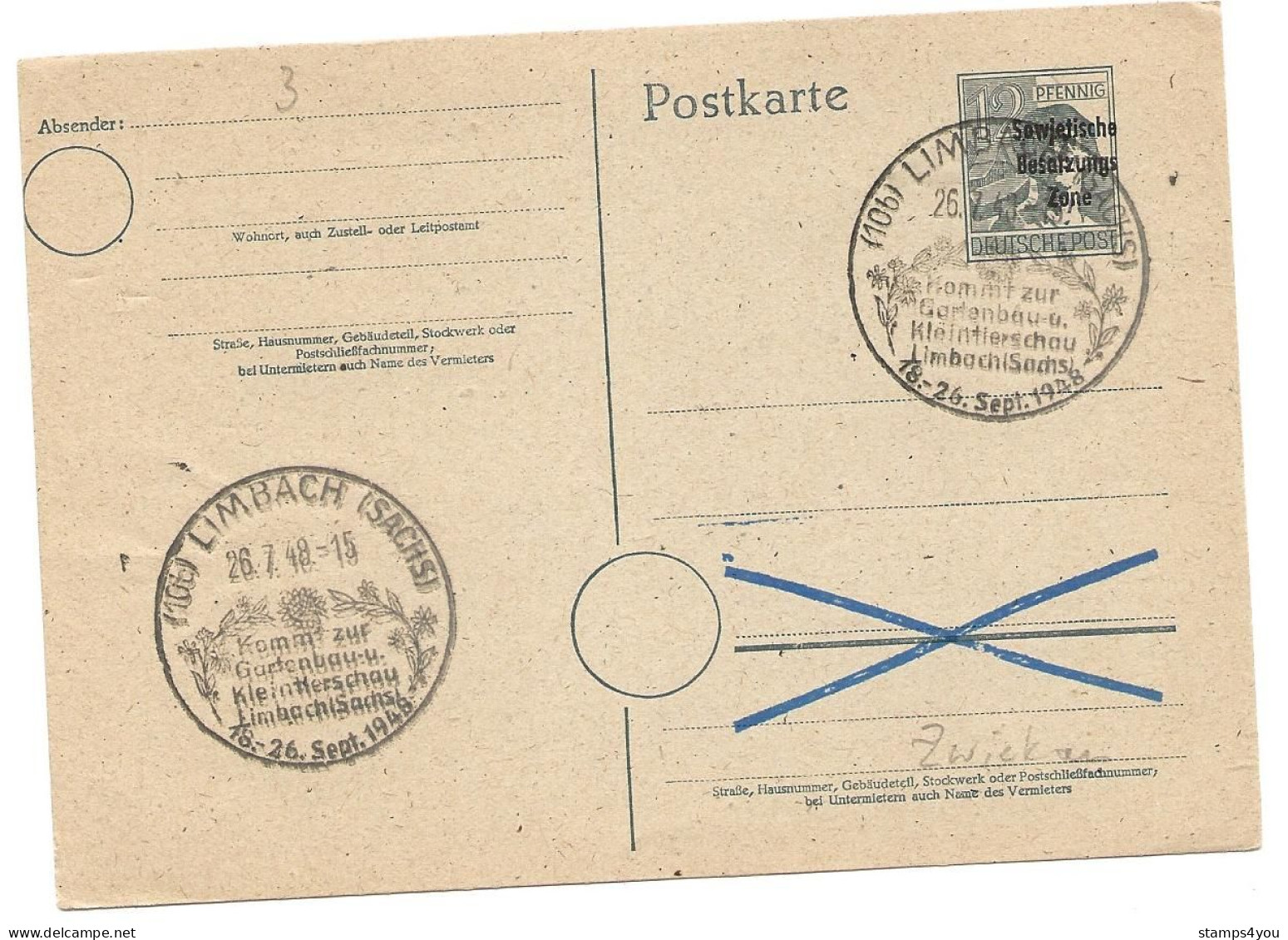 126 - 8 - Entier Postal Surchargé Avec Oblit Spéciale De Limbach 1948 - Enteros Postales