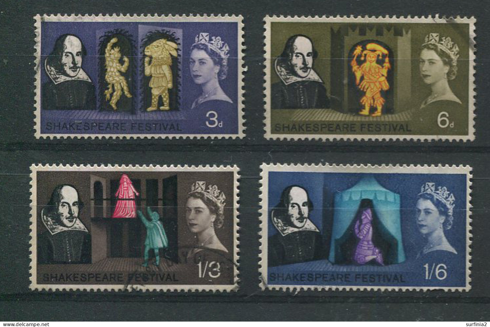 STAMPS - 1964 SHAKESPEARE PHOSPHOR SET USED - Usati