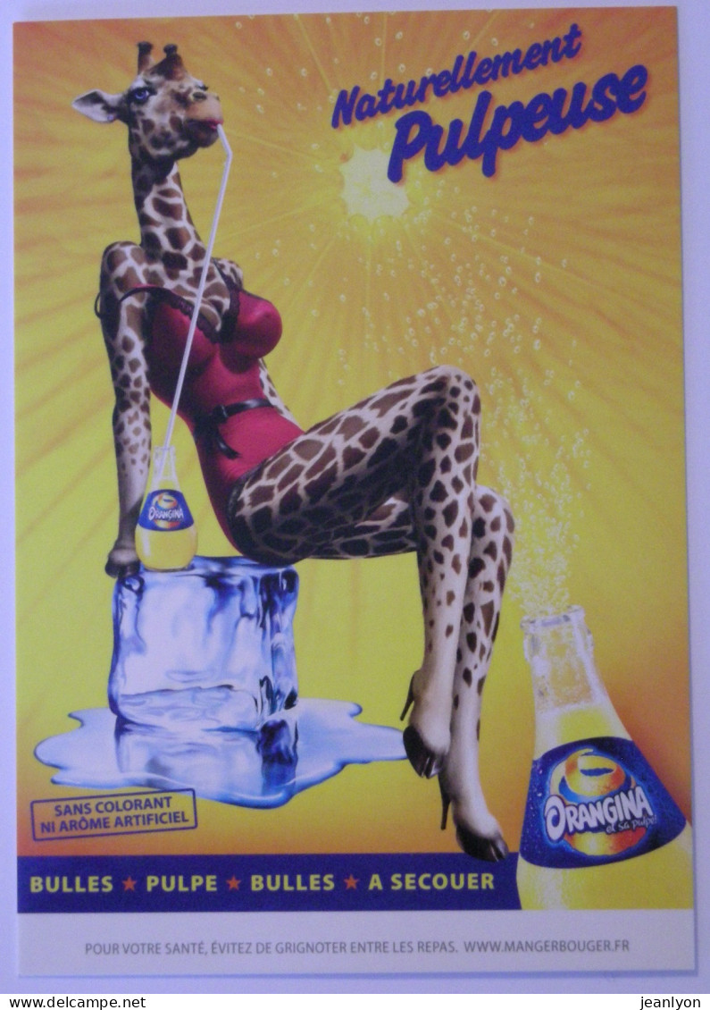 GIRAFE - Carte Publicitaire Girafe / Femme Pour Boisson Orangina / Bouteille / Glaçon - Giraffes