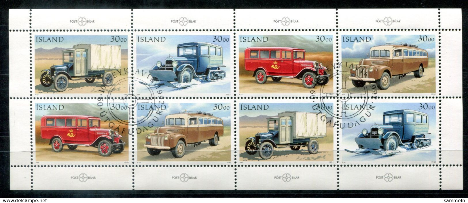 ISLAND 770-773 KB FD Canc. - Postautos, Postbuses, Car Postaux - ICELAND / ISLANDE - Blocks & Sheetlets