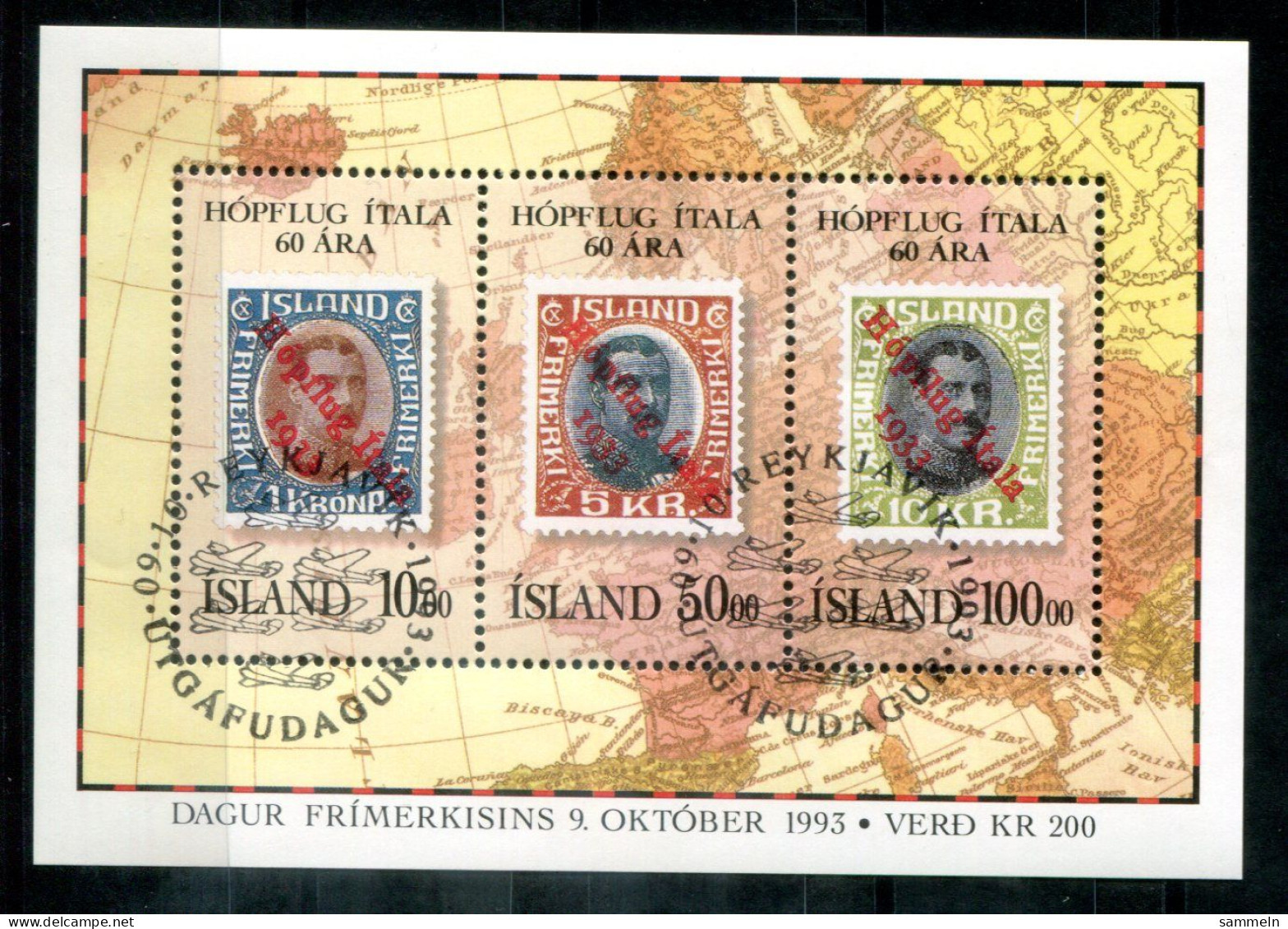 ISLAND Block 14, Bl.14 FD Canc. - Marke Auf Marke, Stamp On Stamp, Timbre Sur Timbre, Hopflug Italia - ICELAND / ISLANDE - Blocks & Sheetlets