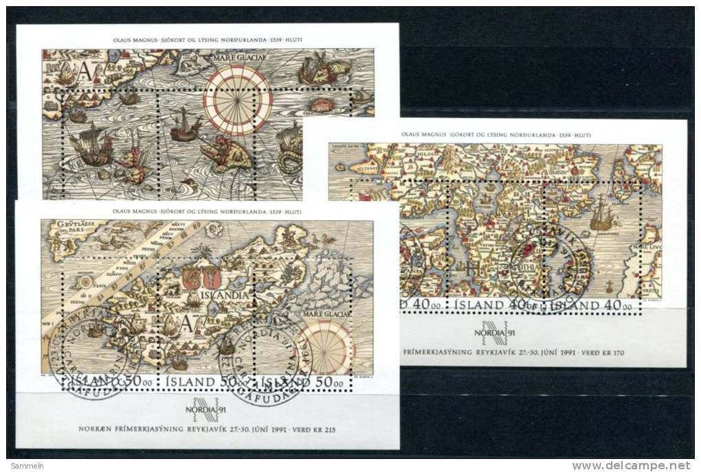 0413 - ISLAND / ICELAND - Block 10-12, Gestempelt - 3 Used Mini Sheets - NORDIA '91 - Blocks & Sheetlets