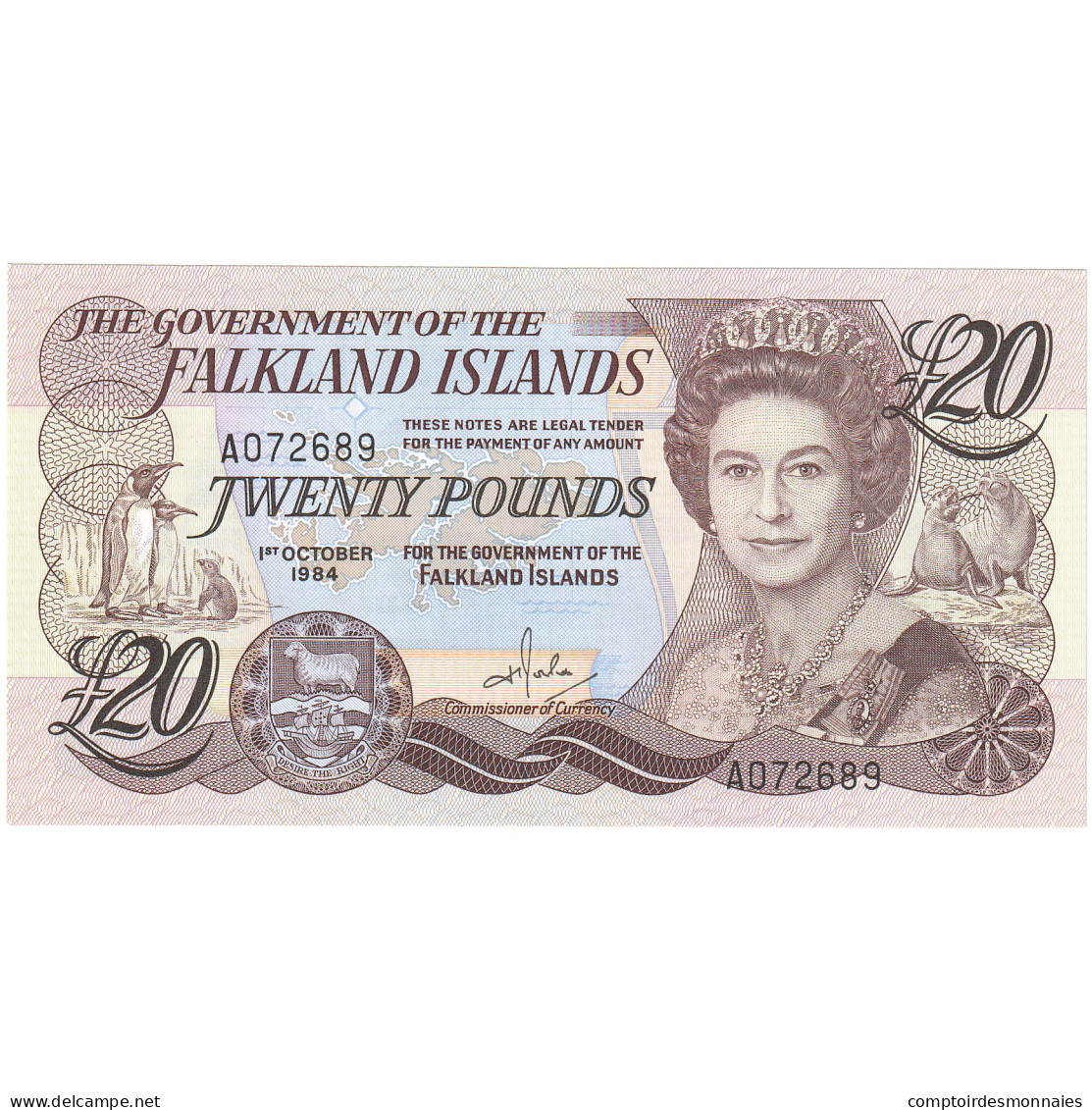 Billet, Falkland Islands, 20 Pounds, 1984, 1984-10-01, KM:15a, NEUF - Falkland