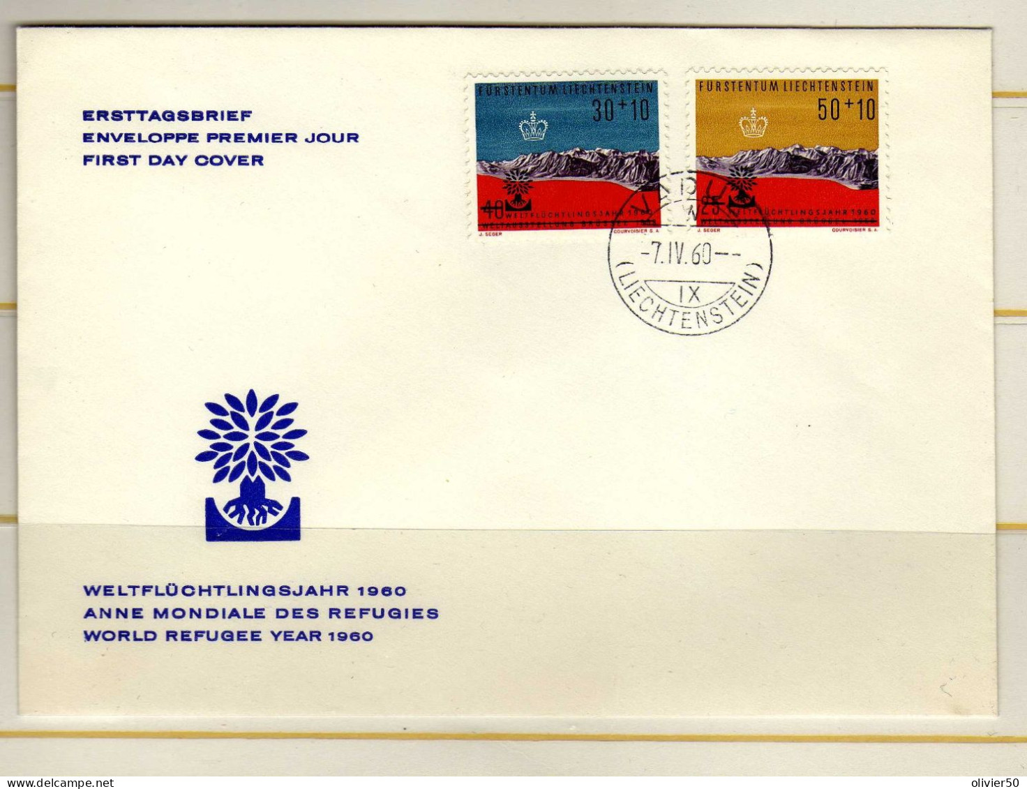 Liechtenstein  - 1960 - FDC -  Annee Mondiale Des Refugies - - Lettres & Documents