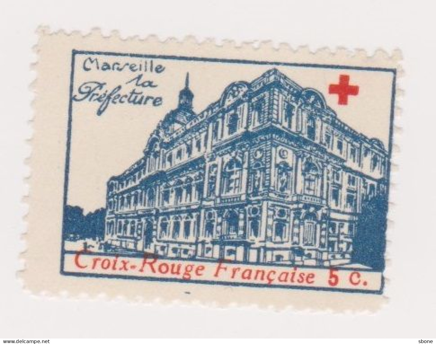 Vignette Militaire Delandre - Croix Rouge - Marseille - La Préfecture - Red Cross