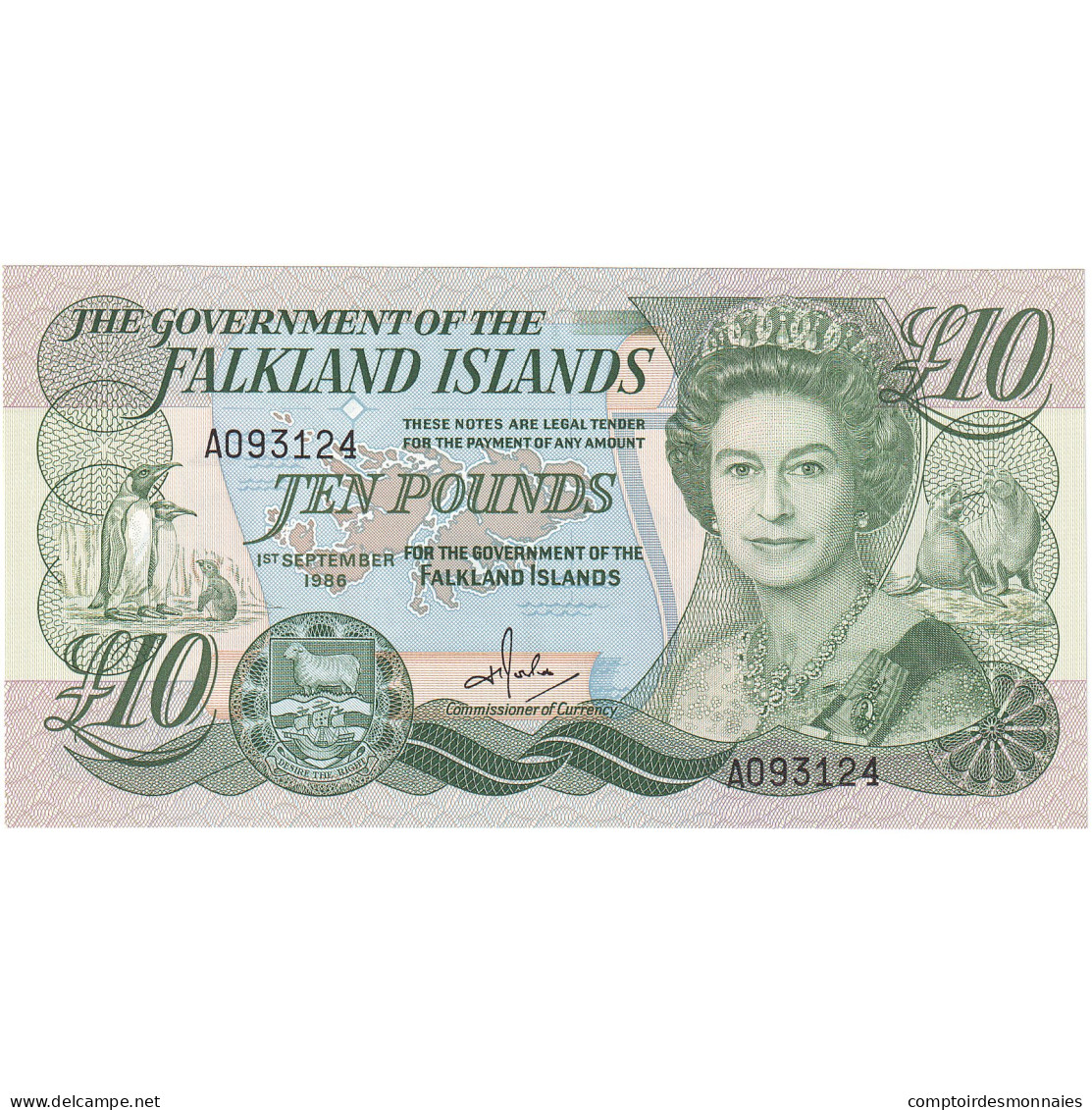 Billet, Falkland Islands, 10 Pounds, 1986, 1986-09-01, KM:14A, NEUF - Falklandeilanden