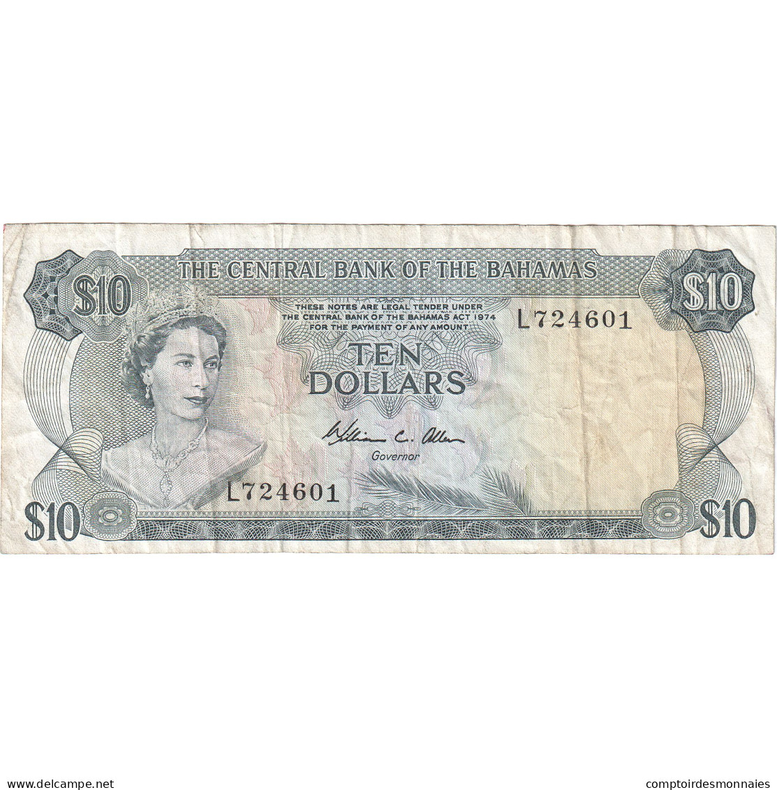 Bahamas, 10 Dollars, 1974, KM:38a, TB+ - Bahama's