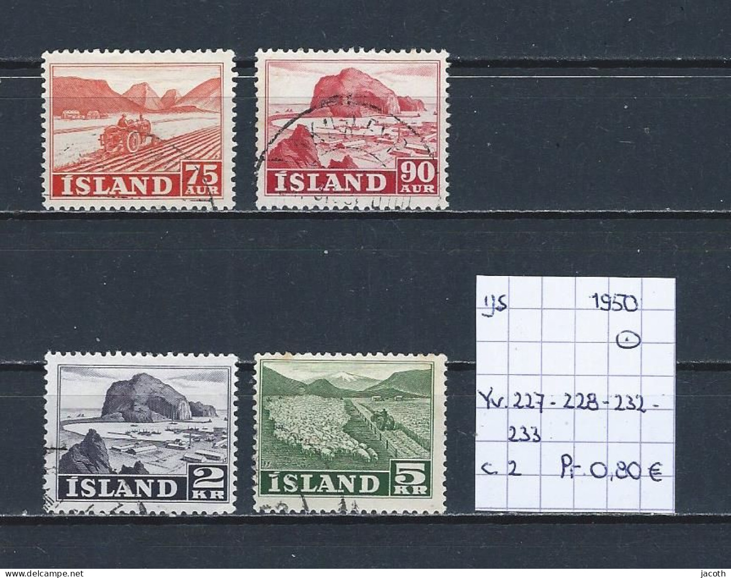 (TJ) IJsland 1950 - YT 227 + 228 + 232 + 233 (gest./obl./used) - Oblitérés