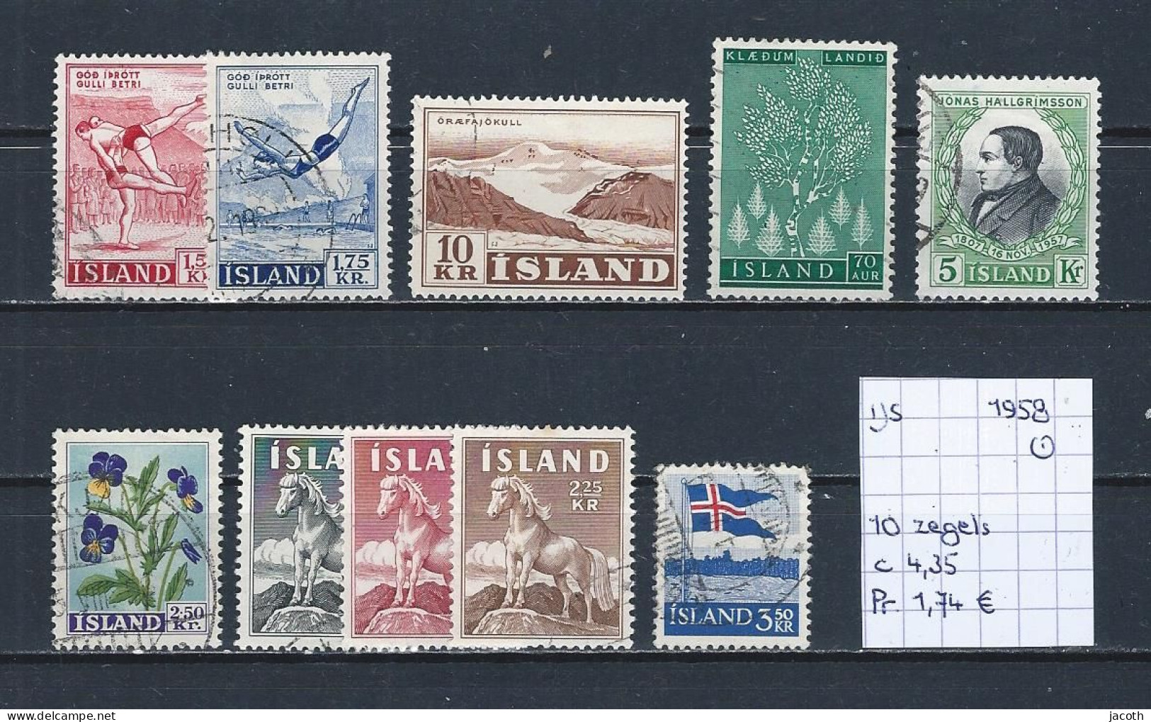 (TJ) IJsland 1958 - 10 Zegels (gest./obl./used) - Usados