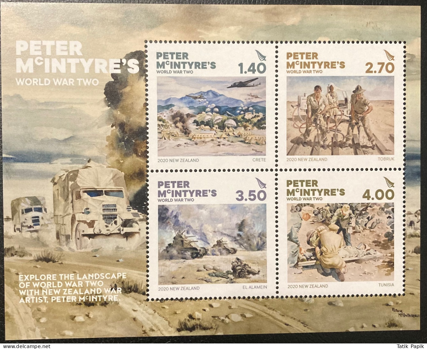 2020 New Zealand World War II Peter McIntyre’s Tunisia Egypt Crete Libya Veteran Bloc Minisheet - Hojas Bloque