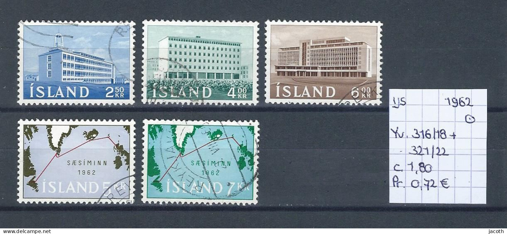 (TJ) IJsland 1962 - YT 316/18 + 321/22 (gest./obl./used) - Usati