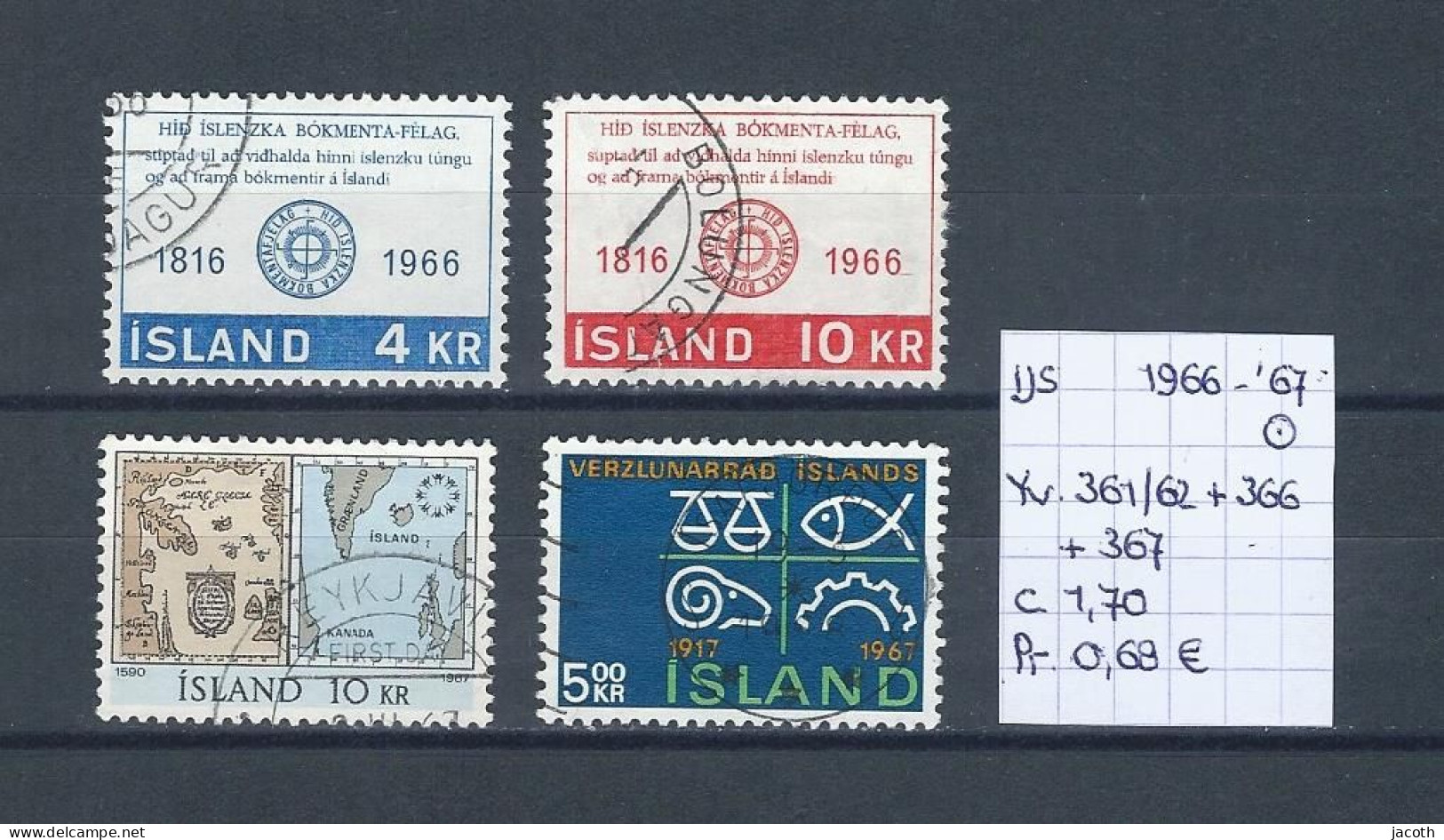 (TJ) IJsland 1966-'67 - YT 361/62 + 366 + 367 (gest./obl./used) - Oblitérés