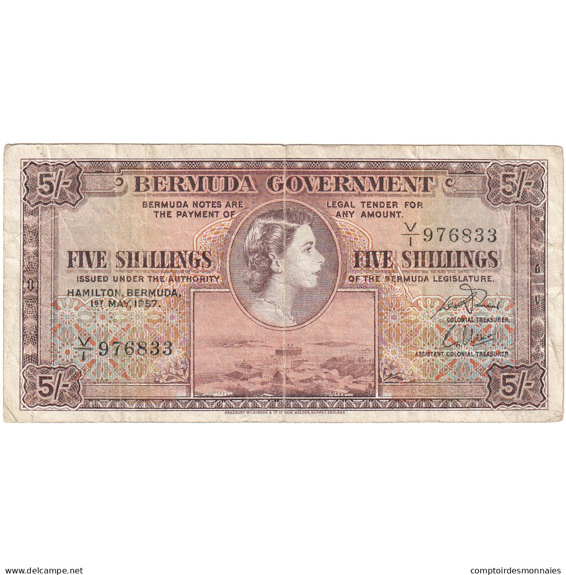 Bermudes, 5 Shillings, 1957, 1957-05-01, KM:18b, TB+ - Bermuda