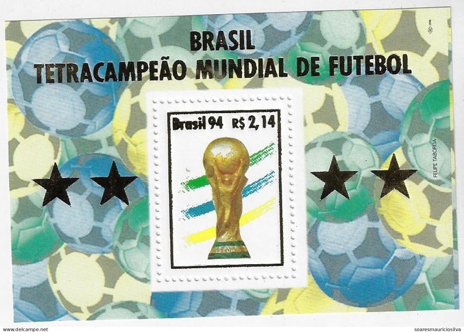 Brazil Four-time World Football Champion YT-BF95 Souvenir Sheet World Cup 1994 Soccer Sport Trophy Mint - 1994 – USA