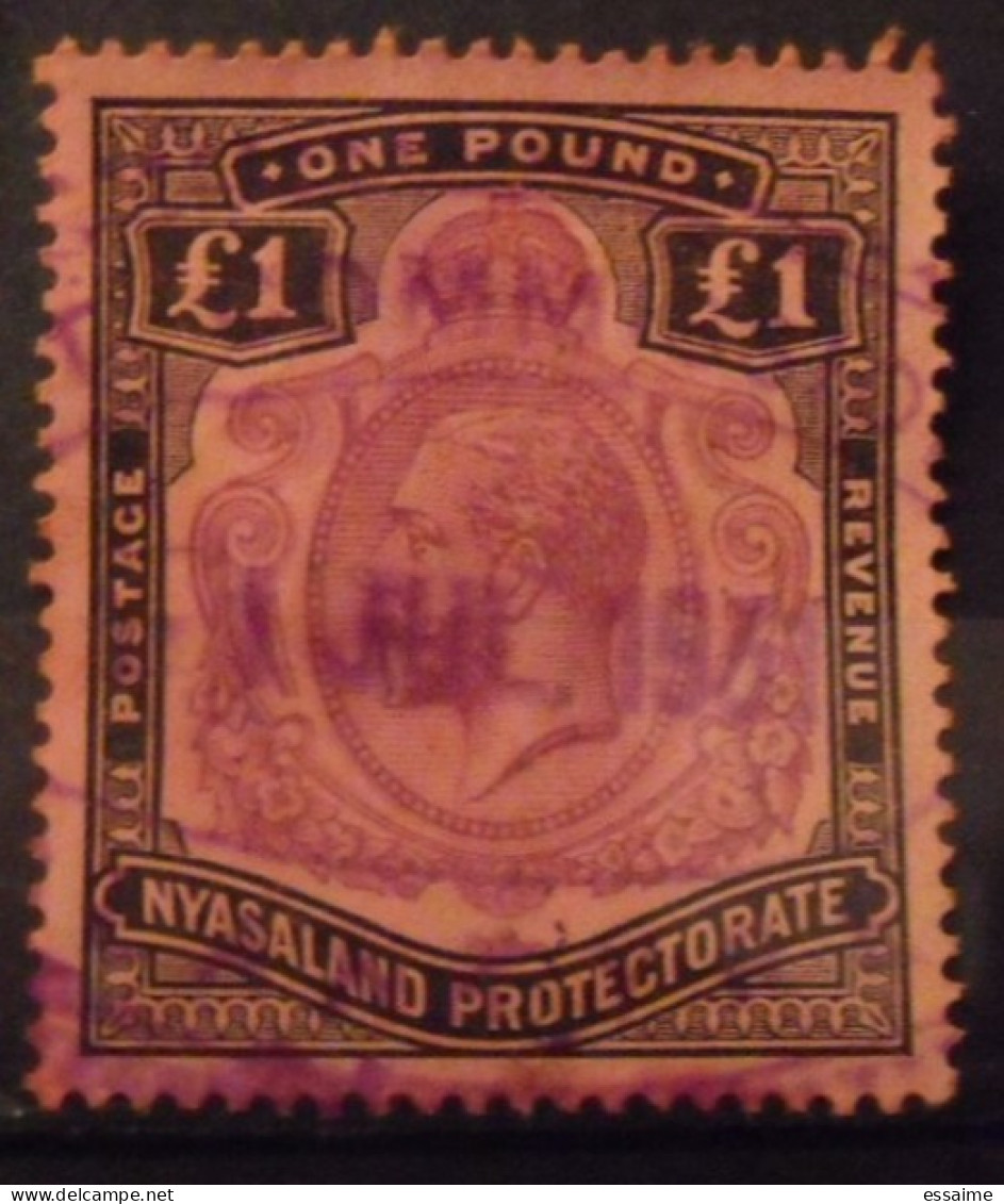 Nyassaland. One Pound, 1£ N° 23 De 1931-32 Oblitéré. Noir Et Violet Sur Rouge. George V - Autres - Afrique