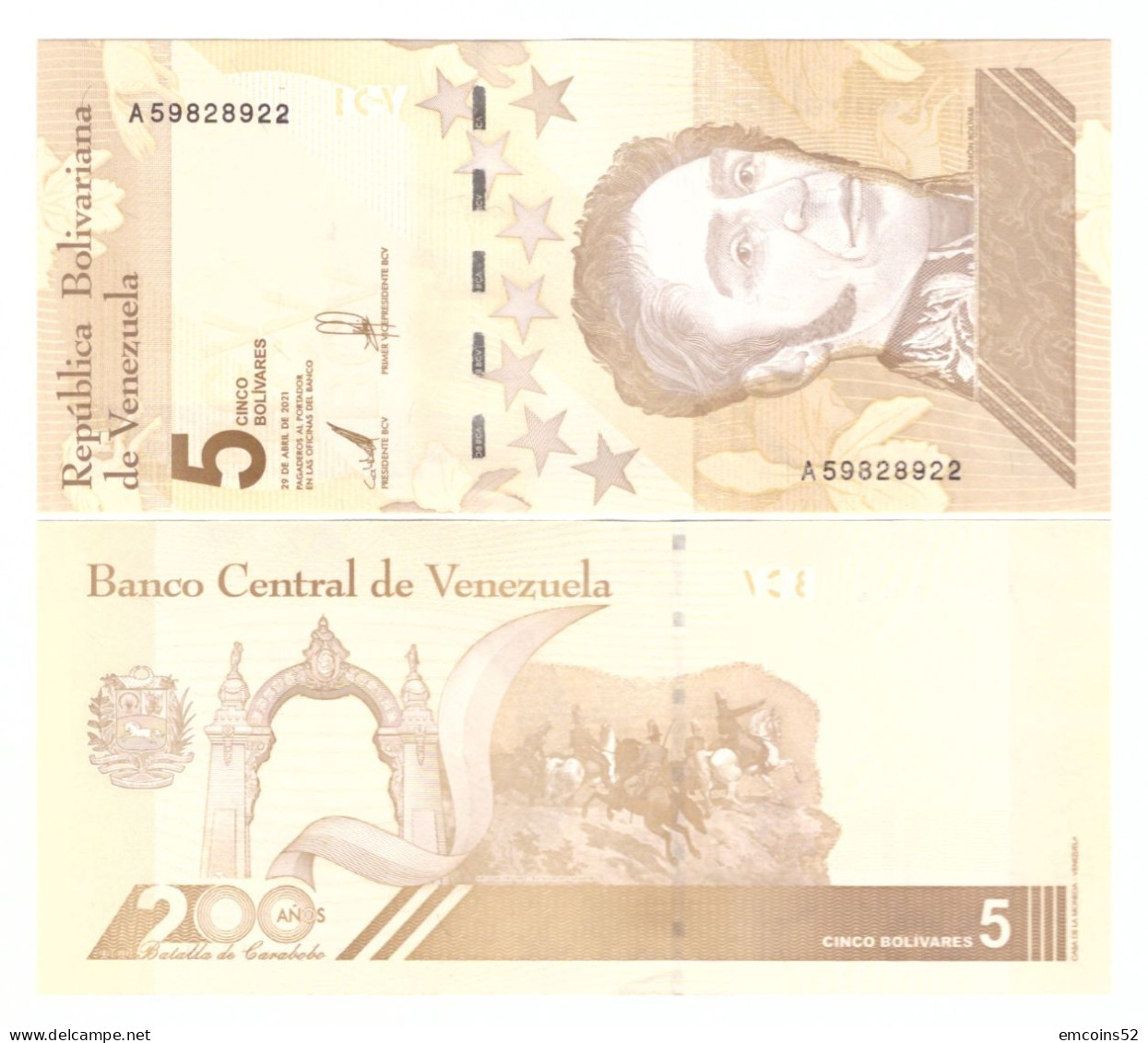 VENEZUELA 5 BOLIVARES 2021 P-W115 UNC - Venezuela