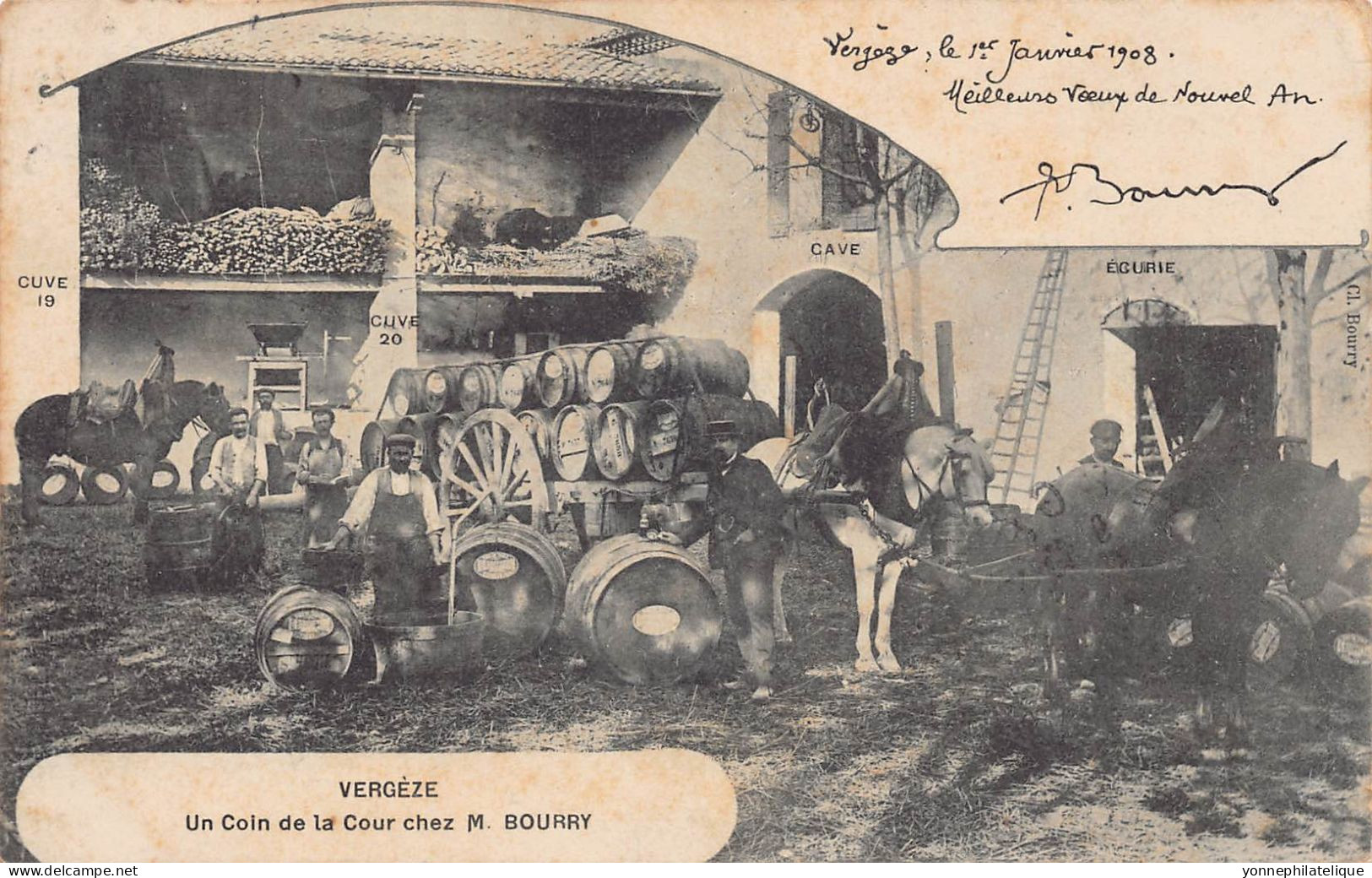 30 - GARD - VERGEZE - Tonneliers - Un Coin  De La Cour Chez  Bourry - Vin - Alcool- - Superbe- (FR30-14 ) - Vergèze