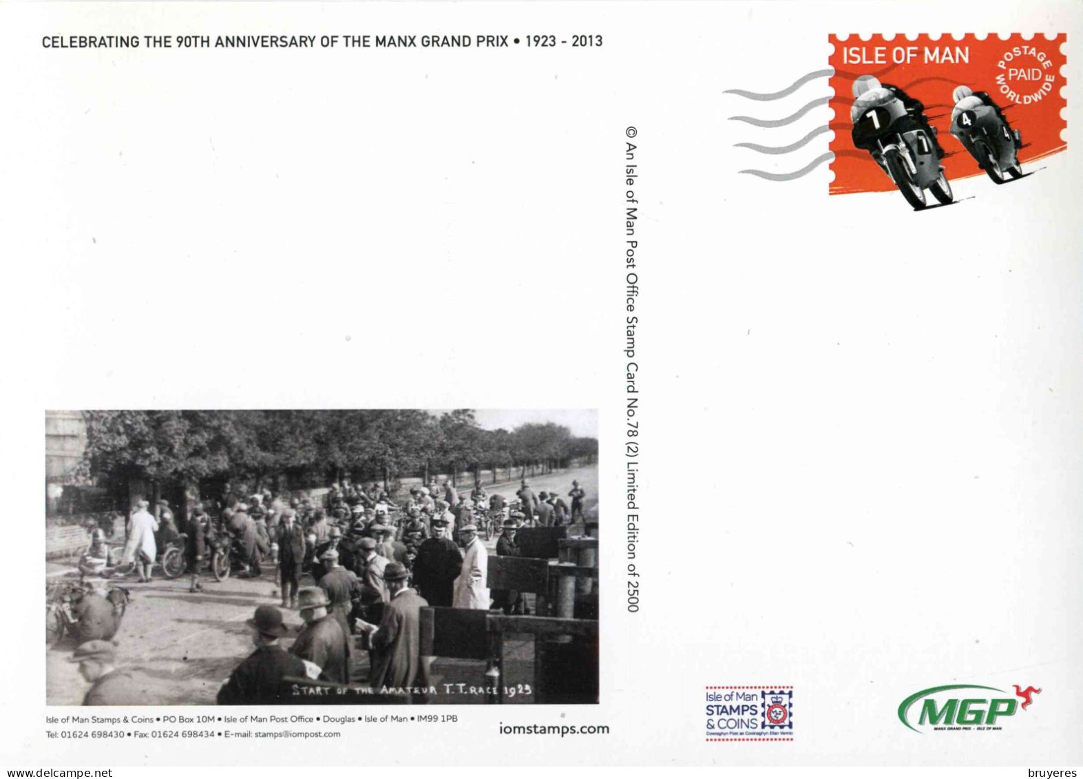 ENTIER POSTAL De 2013 Sur CP Illustrée "90e ANNIVERSAIRE Du MANX GRAND PRIX1923 - 2013" - Format 211 X 148 Mm - Motorbikes