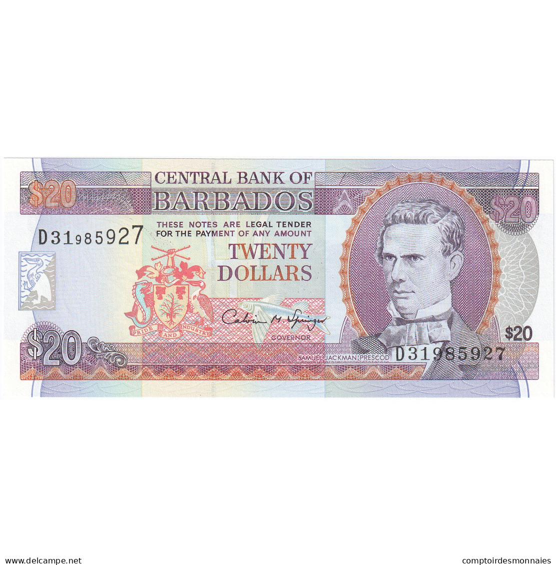 Barbade, 20 Dollars, KM:72, NEUF - Barbados (Barbuda)