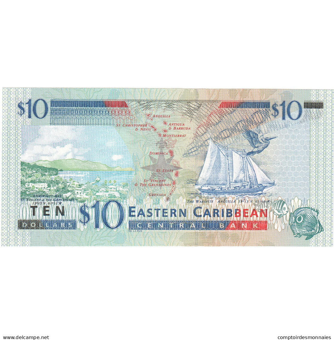 Etats Des Caraibes Orientales, 10 Dollars, Undated (1994), KM:32k, NEUF - East Carribeans