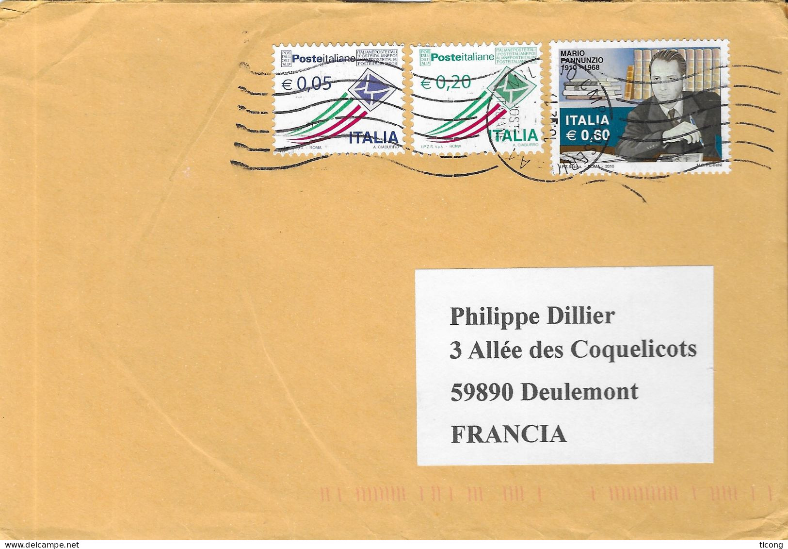 ITALIE 2012 - LETTRE ENTIERE POUR LA FRANCE MARIO PANNUNZIO JOURNALISTE ET POLITICIEN ITALIEN ET COMPLEMENT - A VOIR - 2011-20: Marcophilie