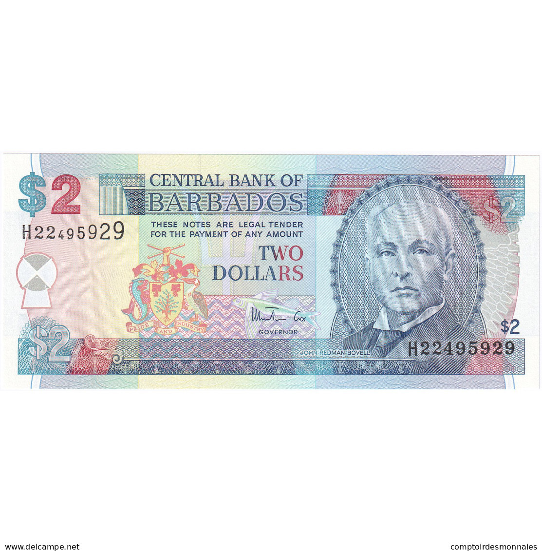 Barbade, 2 Dollars, KM:66a, NEUF - Barbados (Barbuda)