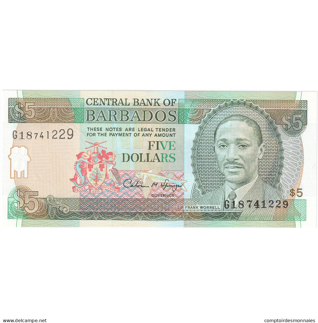 Barbade, 5 Dollars, NEUF - Barbados (Barbuda)
