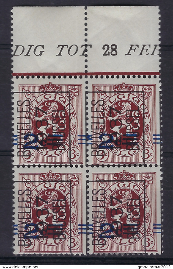 Heraldieke Leeuw Nr. 315 Blok Van 4 TYPO PREO Nr. 318 " VERSCHOVEN OPDRUK "  BRUXELLES 1937 BRUSSEL  ** MNH  ! LOT 219 - Typo Precancels 1929-37 (Heraldic Lion)