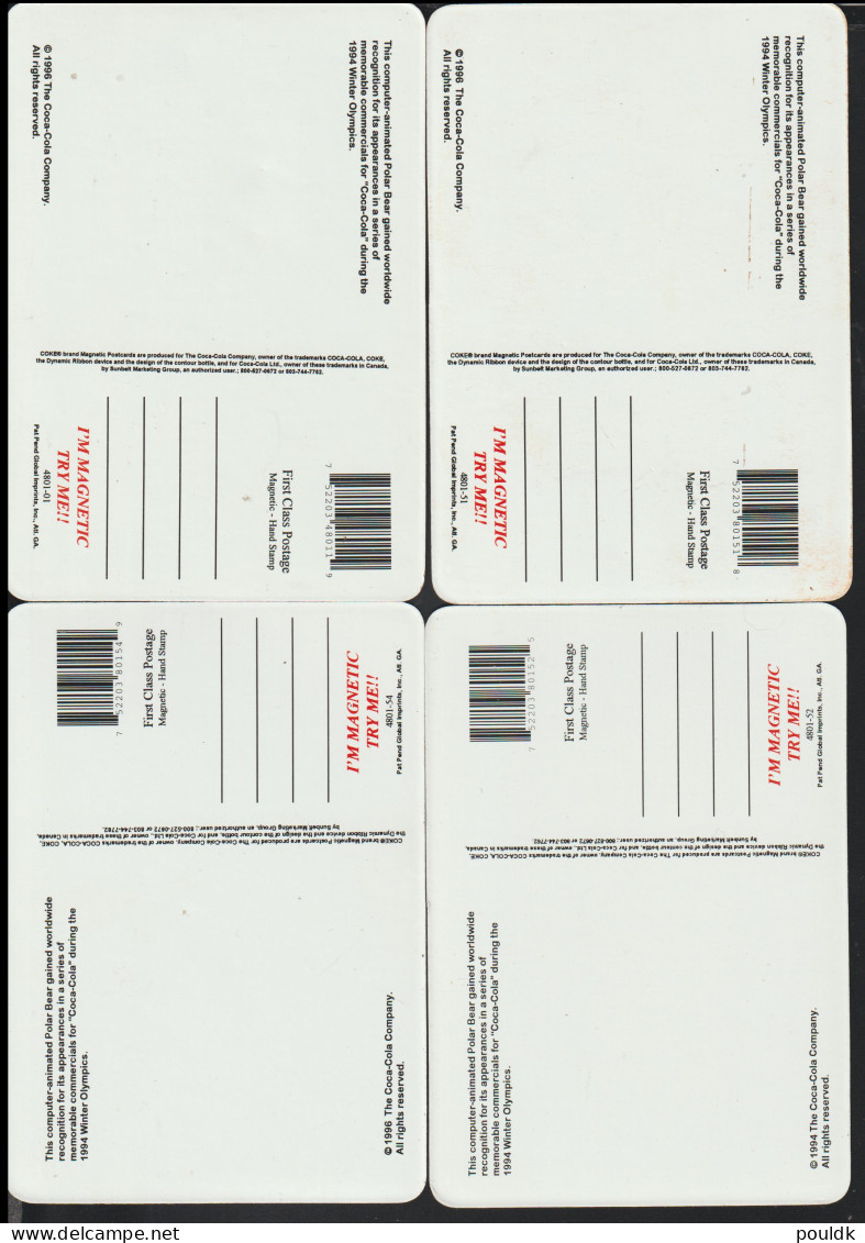 Five Coca-Cola Magnetic Cards From The 1994 Lillehammer Olympic Games With The Polar Bear. Postal - Winter 1994: Lillehammer