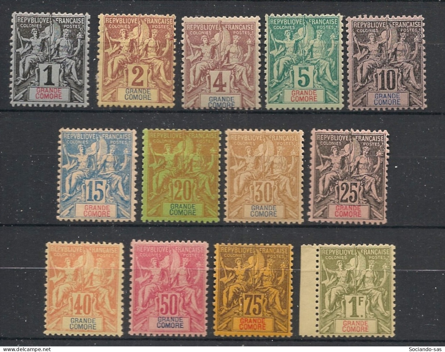 GRANDE COMORE - 1897 - N°YT. 1 à 13 - Type Groupe - Série Complète - Neuf * / MH VF - Ungebraucht